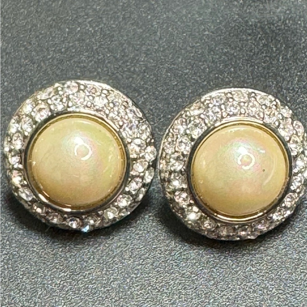 Ralph Lauren Gold-Tone Pavé &‎ Imitation Pearl Button Earrings